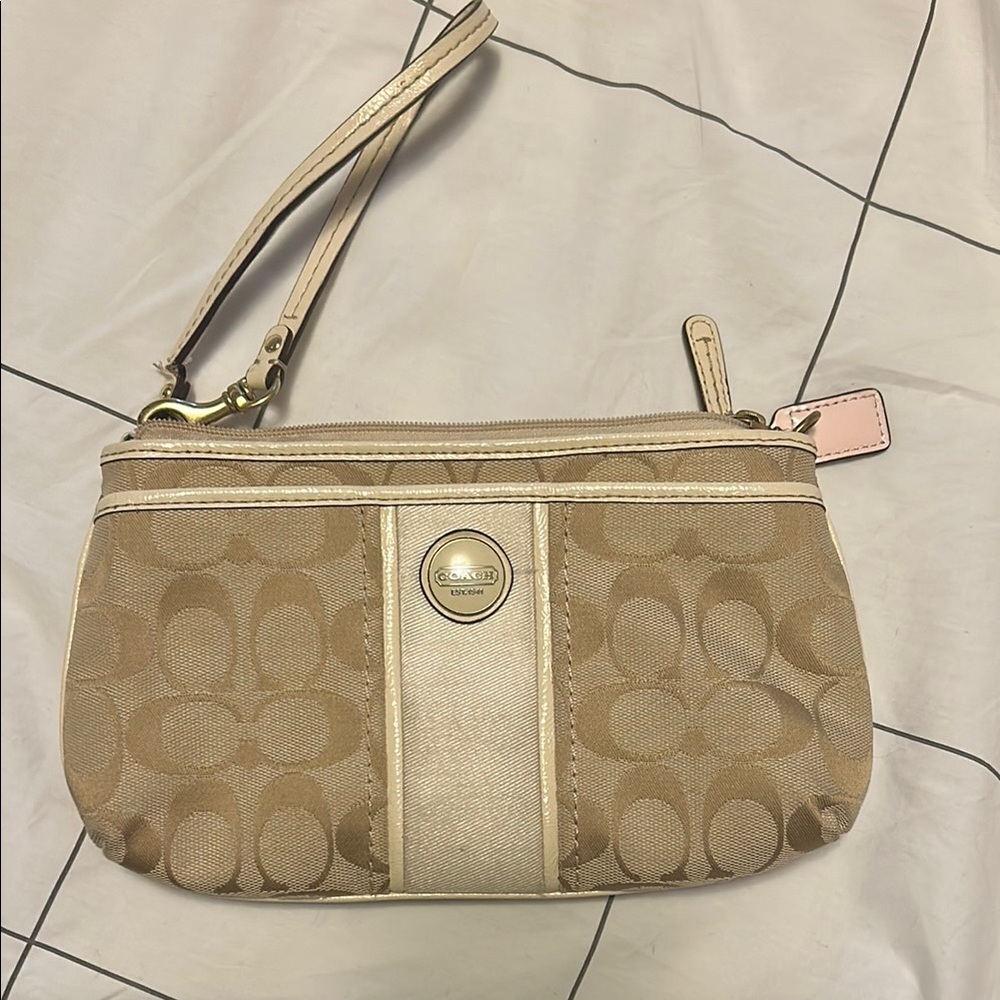Coach Beige Wristlet Bag